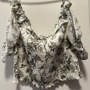 Express Women's White and Grey Crop-top